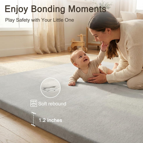 50" 50" 1.2" Tummy 50" x50" Padded Baby Play Mat for Floor, Thick Machine Washable Foam Playmat, Soft Time Crawling