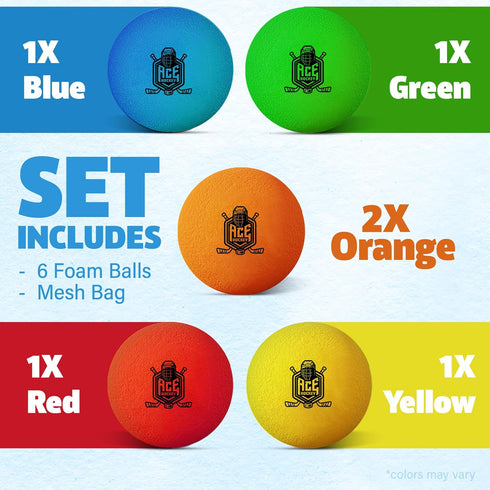 Mini Hockey Balls - 6 Soft Foam Balls for Knee and Floor Hockey - 2" Indoor Mini Hockey Balls