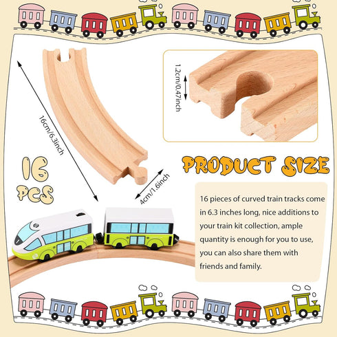Pack 16 Pack Liliful of Wooden Train Tracks Expansion Male-Male Female-Female Train Track for Most Wooden Railway