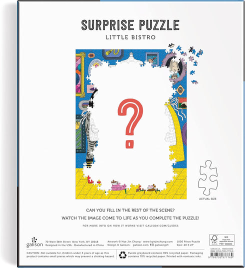 Galison 1000 Piece Surprise Puzzle - Little Bistro, Bright Bold Artwork Revealed for Adults and Families