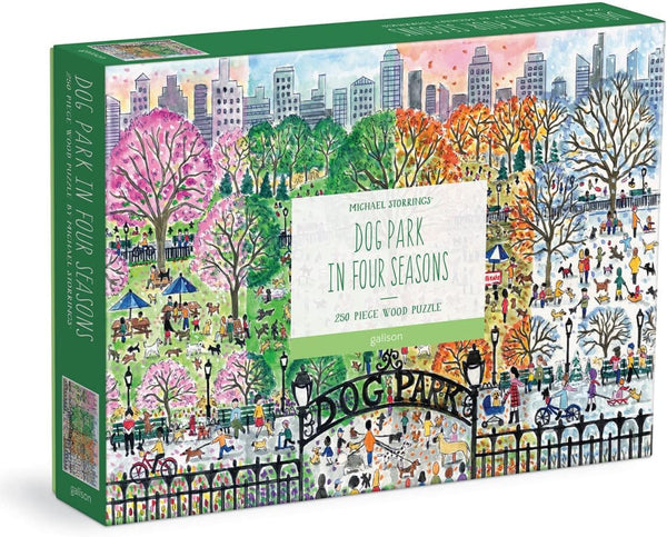 Michael Storrings Dog Park in Four Seasons - 250 Piece Wood Puzzle by Bestselling Artist