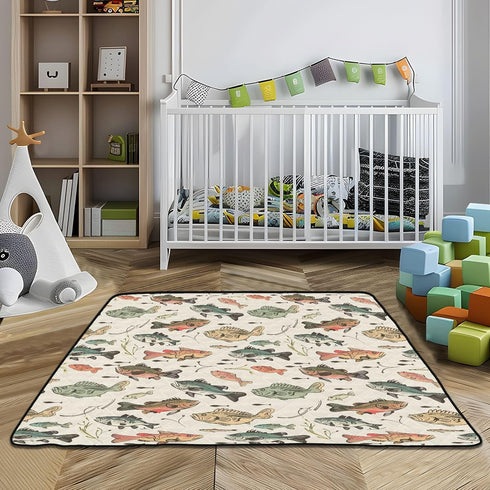 KICPOAY 50 50 Baby Play Mat Vintage Bass Fishes x Playpen Mats for Floor Play Gym Crawling Mat Non-Slip Cushioned Baby