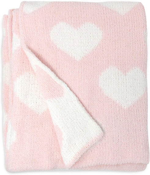 Living Textiles Pink Hearts Chenille Soft Baby Blanket Reversible Premium Cozy Fabric