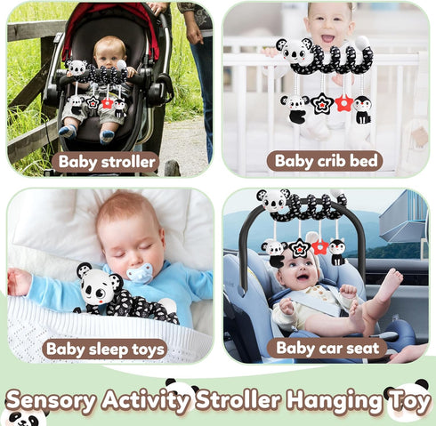 Baby Carseat Toy - Black & White Rattle Spiral Hanging Activity Stroller Toy for Newborns Boys and Girls (Coala)