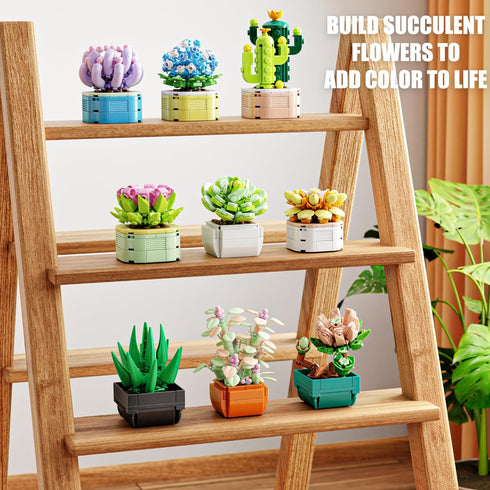 TYCOLE 9 1 Set-Creative 8-12(832 in Tiny Flowers Succulents Artificial Plant Botanical Building Block Toy, Botanical