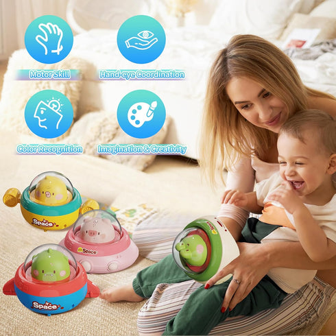 4PCS Animal Toy Cars for Toddlers 1-3,Press and Go Car Toys for ages 0-2,Spaceship 1 Year Old Boy Toys,First Birthday Gift Infant Car Toys for 1 Year Old Boy and Girl