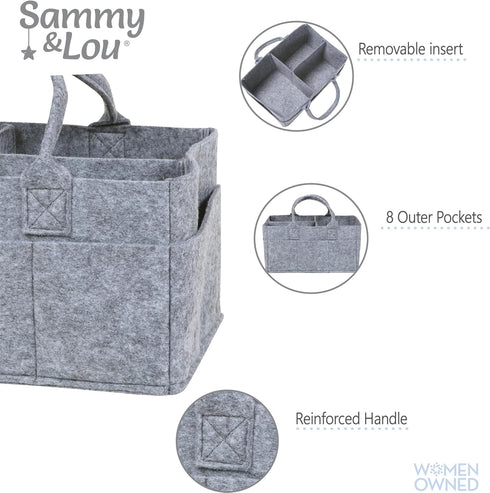 Sammy & Lou Light Gray Felt Storage Caddy, Divided Design for Diapers and Wipes, 11.5"D x 6"W x 8"H