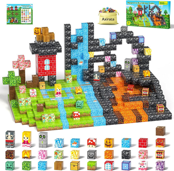 Axirata 208 PCS Magn-etic Building Blocks, Magn-etic Block Building Cubes Set for