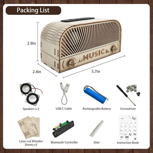 12-14, STEM Kits for Kids Age Wooden DIY Bluetooth Speaker Kit Build Your Own with Dual Speakers, Science Gift for Teen
