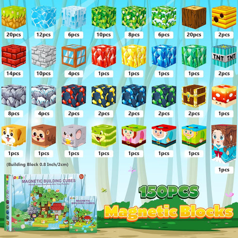 ORZbb 3-5 5-7 8-13 Magnetic Blocks, Magnet Cubes Building Blocks Toddler Travel Toys for Year Old Boys Girls