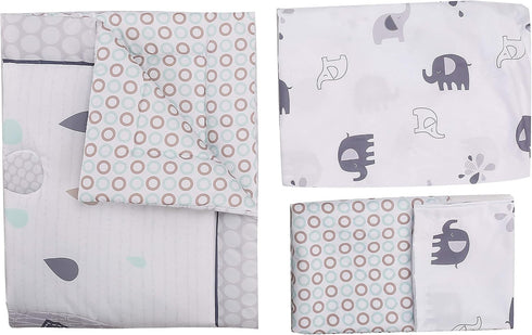CribMATE 3 Set Set PCs Grey Elephant Family Nursery Crib Bedding Lovely Elephant Baby Bedding Quilt Skirt Fitted Sheet
