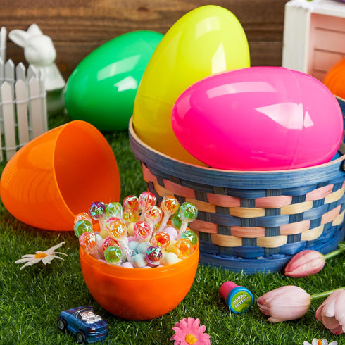 24 6 Inches JOYIN Pcs Large Plastic Easter Eggs, Colorful Jumbo Eggs Fillable for Easter Themed Hunt Basket Stuffers
