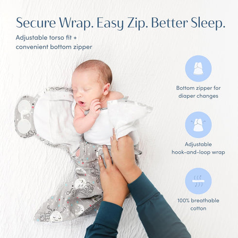 100% (12-18 lbs) SleepingBaby Zippy Swaddle - Cotton Newborn Swaddle Transition Wearable Blanket with Bottom Zipper
