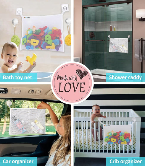 2 x Bath Toy Net - Kids Bath Tub Toy Holder Basket, Large Bathroom Bucket for Toddler Shower Caddy with 6 Suction Cups