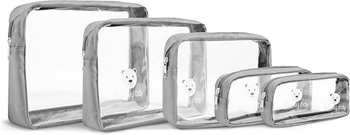Beary Tidy 5 Set, Piece Diaper Bag Organizer Pouch Clear with Zippers and Nestable