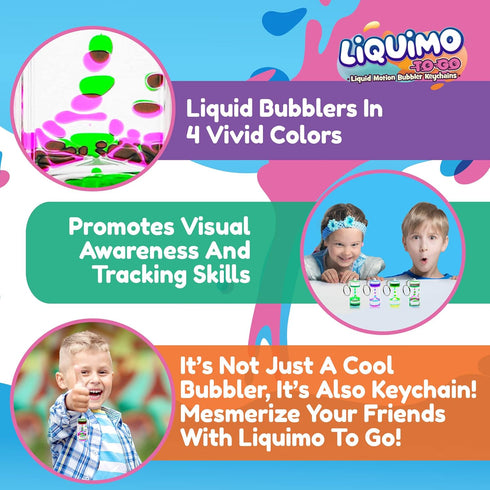 YoYa Toys Liquimo To Go Toys for Kids, Set of 4 Liquid Motion Bubbler Keychains for Calming Play