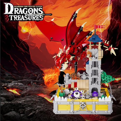 WINNER SPACE Dragons & Treasures Building Block Sets, 927 Pcs Red Dragon Medieval Castle Kits for Kids 8-12+