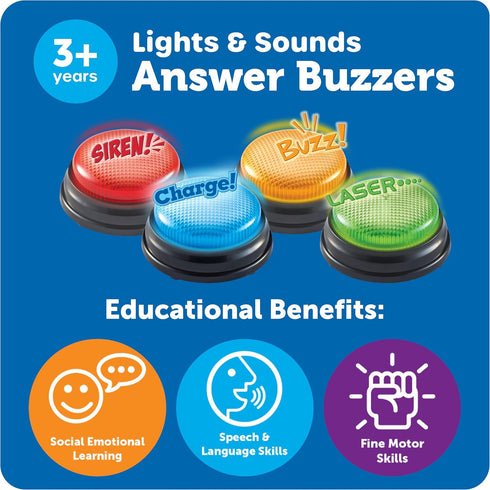 Learning Resources Lights and Sounds Buzzers - Classroom Must Haves Supplies, Kids Toys, Sound Effect Button, Family