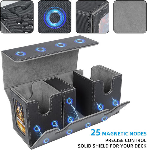 AFIING MTG Commander Card Storage Box - Fits 200 Double Sleeved Cards, 3-in-1 Card Deck Case, Strong Magnet Organizer
