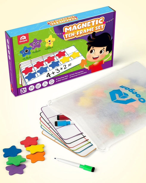 Coogam Magnetic Ten-Frame Set, Math Manipulative EVA Number Counting Games for Kindergarten Classroom Kids 3-5