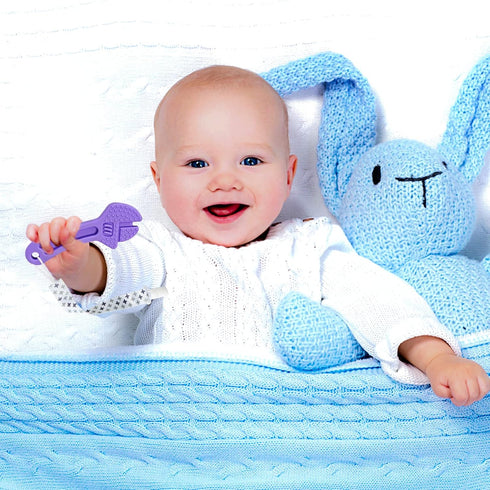HAILI Baby Teething Toys, BPA Free Silicone Molar Teether for 0-6 Months, Hammer Wrench Shape, Blue Baby Boy Toy