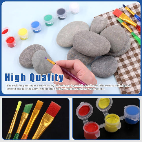Glarks 34Pcs 15Pcs 2"-3" 12 6Pcs 1Pc Rock Painting Kit, Including Flat Painting Stones River Rocks, Colors Non-Toxic