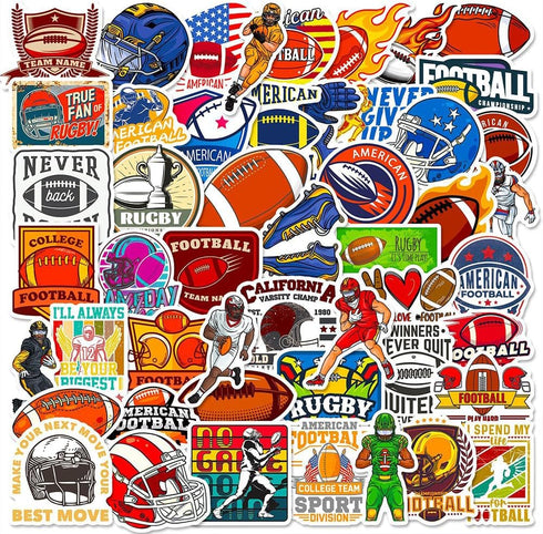 50 Pcs Stickers for Football, Colorful Aesthetic Vinyl/PVC Waterproof Rugby Decals for Water Bottle, Laptop, Skateboard