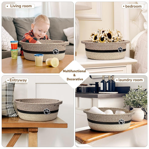 Dog Toy Basket - Small Woven Storage Basket for Gifts, Towels, Nursery, Living Room, Toy Storage Organizer Bins (12 x 8