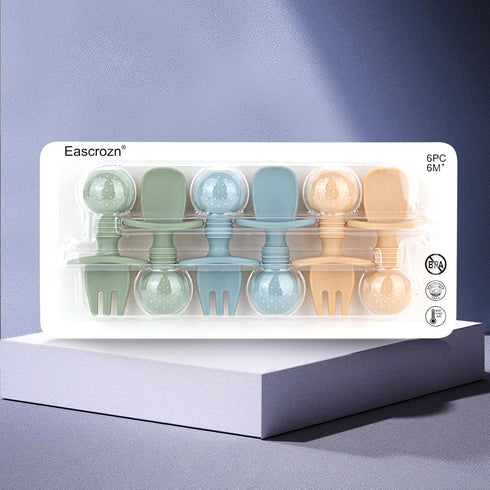 Baby Spoons and Forks Feeding Set, 6 Pack Silicone First Stage Toddler Utensils
