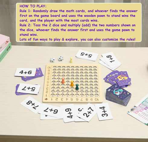 2 in 1 Math Board Game for Kids - Wooden Multiplication Addition Toys for Girls Boys 4-9 Years Old