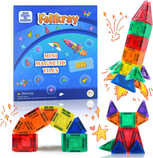 Mini Magnetic Tiles 36pcs, Travel Kids Toys STEM Magnet Toy, Easter Basket