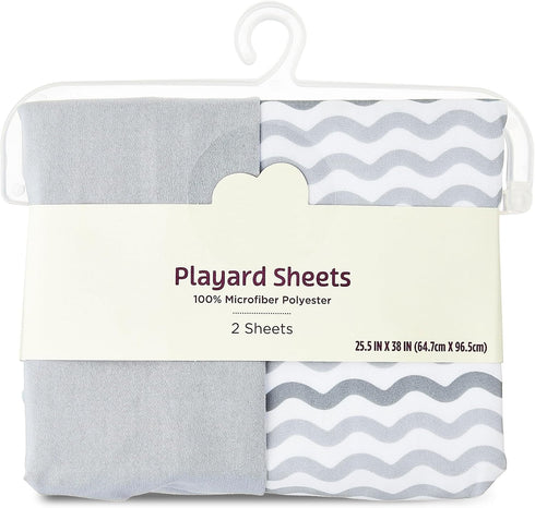 Generic 2 Piece Microfiber Polyester Playard Sheets for Baby Boys and Girls, Gray