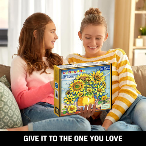 Set 807PCS Set HOGOKIDS Flowers Sunflower Building with Lights - Painting Frame Artwork Botanical Collection Mini