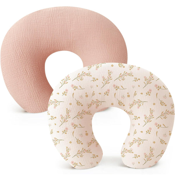 Konssy 2-Pack Muslin Nursing Pillow Covers, Soft & Adorable Nursing Covers for