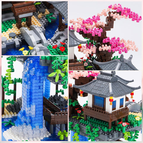 LQPFBSM Sets 2500 Cherry Blossom Treehouse Micro Mini Building Block with Acrylic Display Box Japanese Bonsai Tree