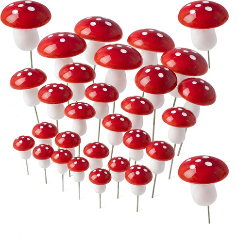 jarbins 30 Pack Mushroom Cake Decorations Red Mini Mushroom Toothpicks Foam Cupcake