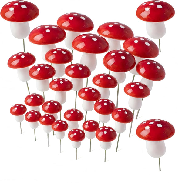 jarbins 30 Pack Mushroom Cake Decorations Red Mini Mushroom Toothpicks Foam Cupcake