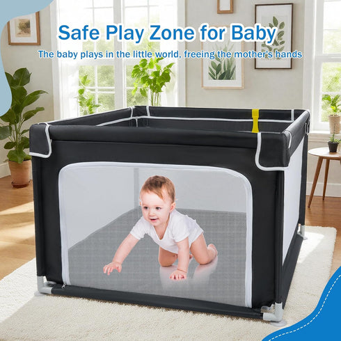 Gates,36"X36"in Baby Playpen for Babies and Toddlers,Small Baby Fence Floor Yard,Soft Breathable Mesh, Anti-Slip Base