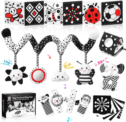 AJsupojouet Newborn Toys,High Contrast Black & White Baby Toys 0-6 Months with Sensory