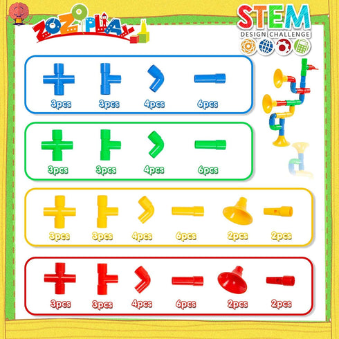 ZOZOPLAY STEM Toys Tube Locks, 72 Piece Educational Building Block Set with Wheels for Boys Girls