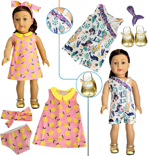HOAKWA 18 Inch 18" 19 8 Sets American Doll Clothes and Accessories for Doll, Clothes Dress, Total Pcs Including