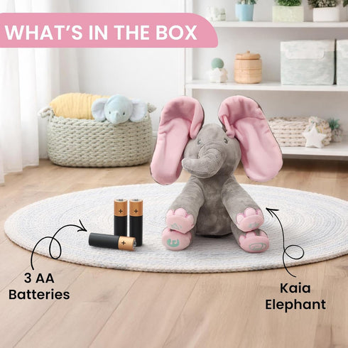 0 Dimple Kaia Elephant Stuffed Animal Toy - Animated Plush Pink Singing Elephant, Interactive Musical Peek-a-Boo