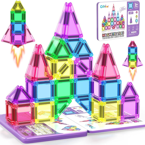 Coodoo Mini Magnetic Tiles Set with Iron Box, Travel Essentials Portable Magnet