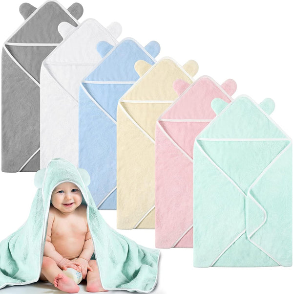Lounsweer 6 Pieces Baby Bath Towels 30 x 30 Inch Hooded Toddler