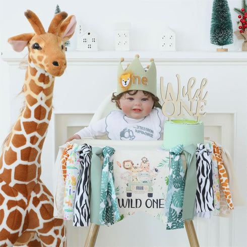 Jungle Theme High Chair Birthday Banner for Boys - Wild One Party Decor