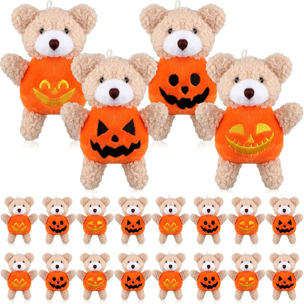 Hiboom 32 Pcs Halloween Plush Stuffed Animal Bear in Pumpkin Costume, Mini Soft Bear Doll for Boys Girls