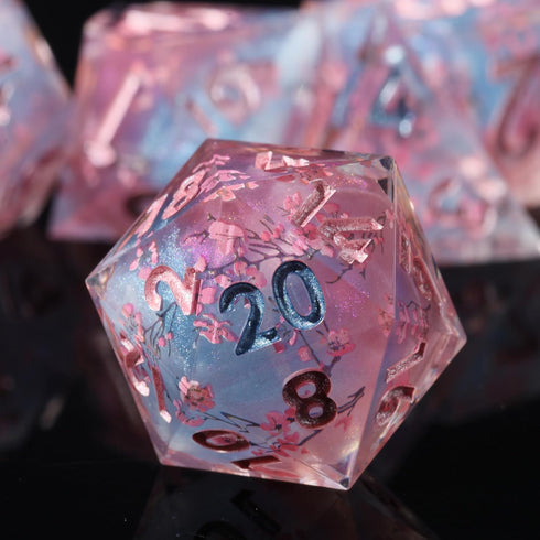 D&D Sharp Edge Polyhedral Dice Mini Planet Dice Handmade Set for Dungeons and Dragons (Cherry Blossom)