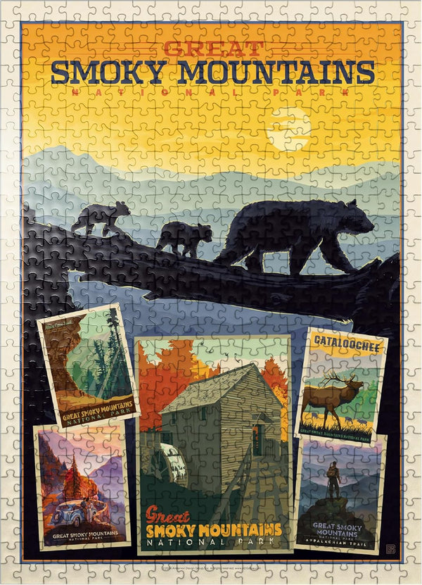 MyPuzzle Great Smoky Mountains National Park Collage Print, Vintage Poster, 500 Piece Jigsaw Puzzle