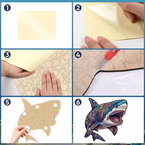 500 17.3 17.4 Inches Delobil Wooden Puzzles for Adults, Shark Jigsaw Puzzles Pieces, Unique Shape Puzzles with Wooden