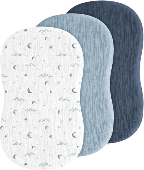 Coreeky Baby Muslin Bassinet Sheets 3 Pack for Boys & Girls, Soft Breathable